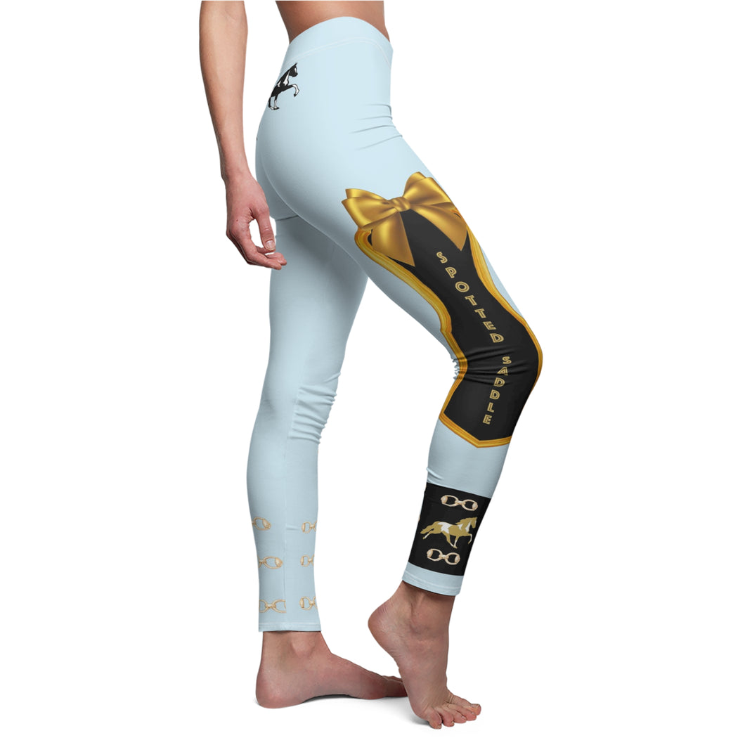 Spotted Saddle Horse Leggings - Baby Blue with Gold Ribbon