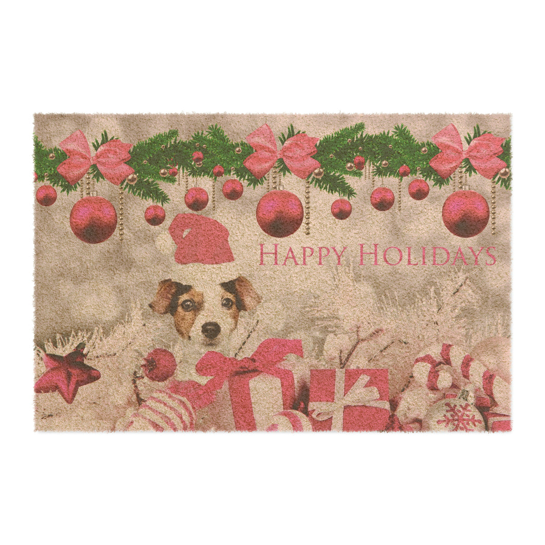 Pretty in Pink Puppy Christmas Doormat - Coconut Coir