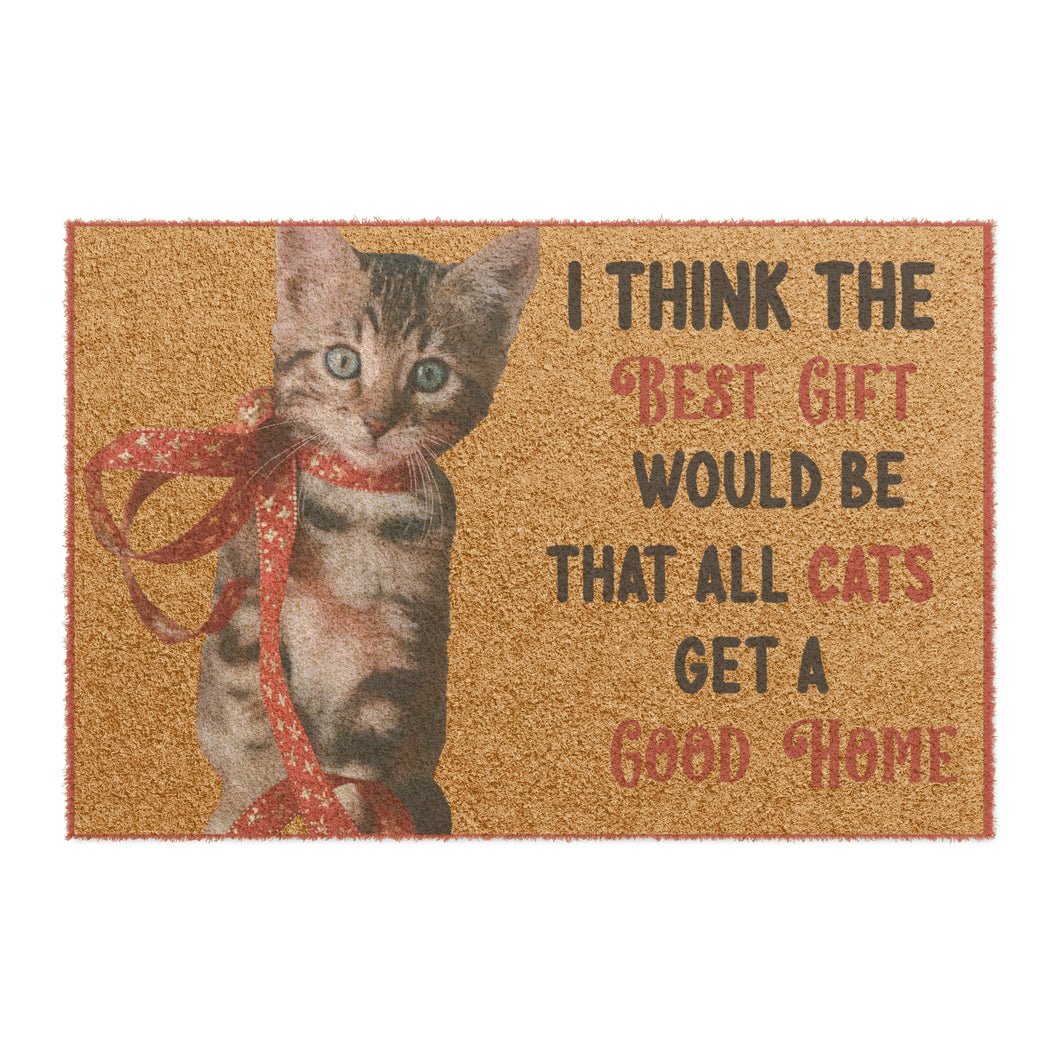 Coir Christmas Doormat with Kitten Christmas Wish