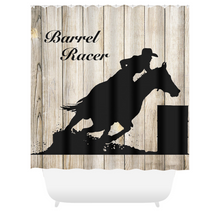 Load image into Gallery viewer, Barrel Racer Horse Shower Curtain - Transform Your Bathroom into a Western Wonderland with a Barrel Racer Horse Shower Curtain
