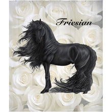 Load image into Gallery viewer, Friesian Horse Shower Curtain - Add a Touch of Elegance to Your Bathroom Decor with a Friesian Horse Shower Curtain
