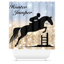 Load image into Gallery viewer, Hunter Jumper Horse Shower Curtain - Elevate Your Equestrian Style with our Hunter Jumper Horse Shower Curtain
