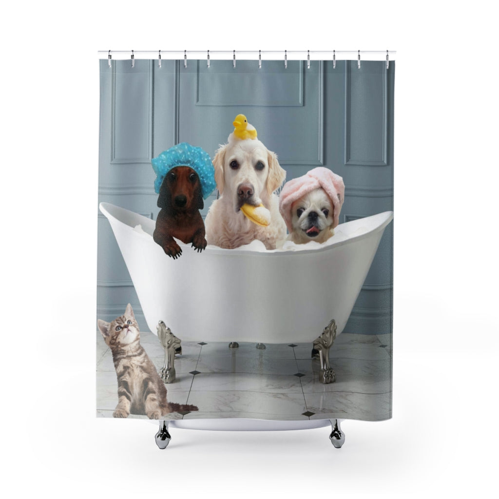 3 Dogs in a Tub Shower Curtain - Standard