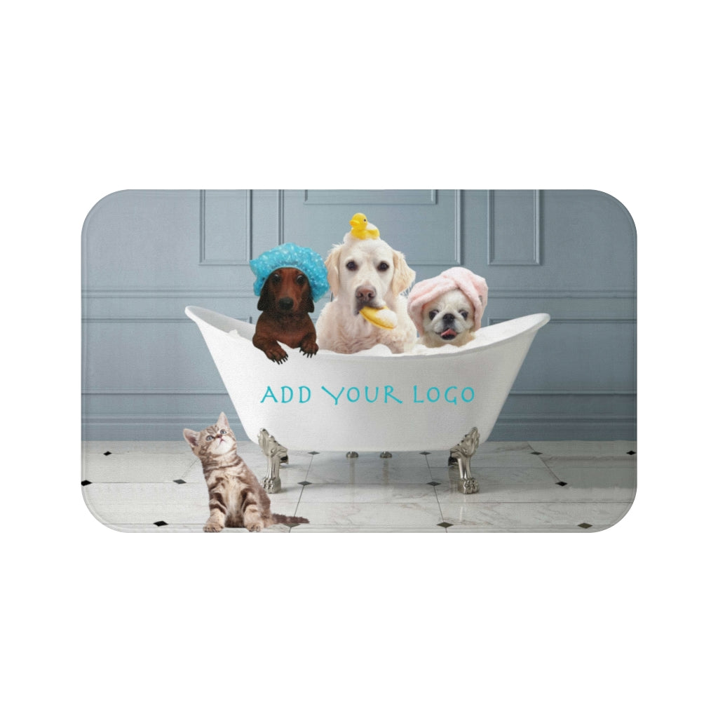 3 Dogs in a Tub Bath Mat - ADD YOUR LOGO